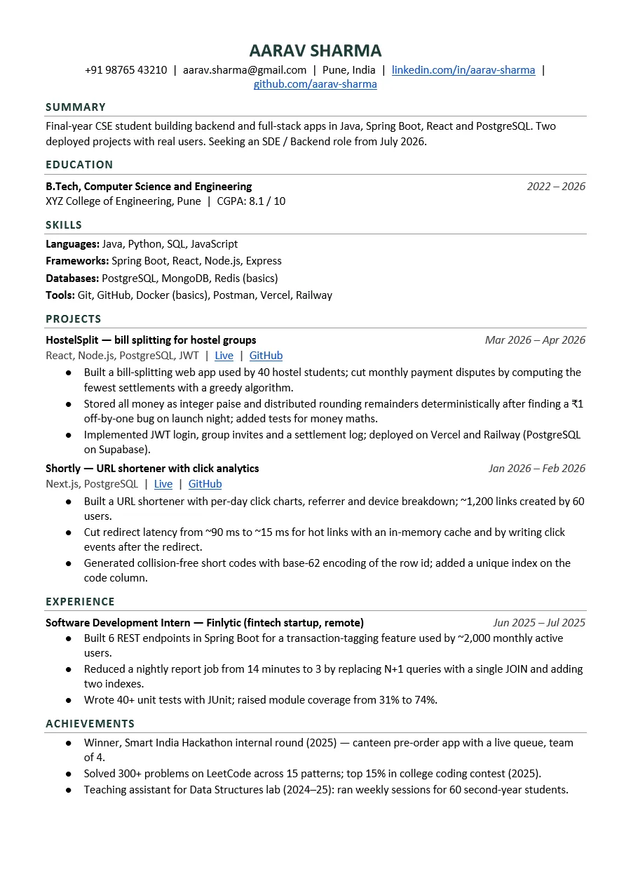 Page from ATS Resume Template + 100 XYZ Bullets