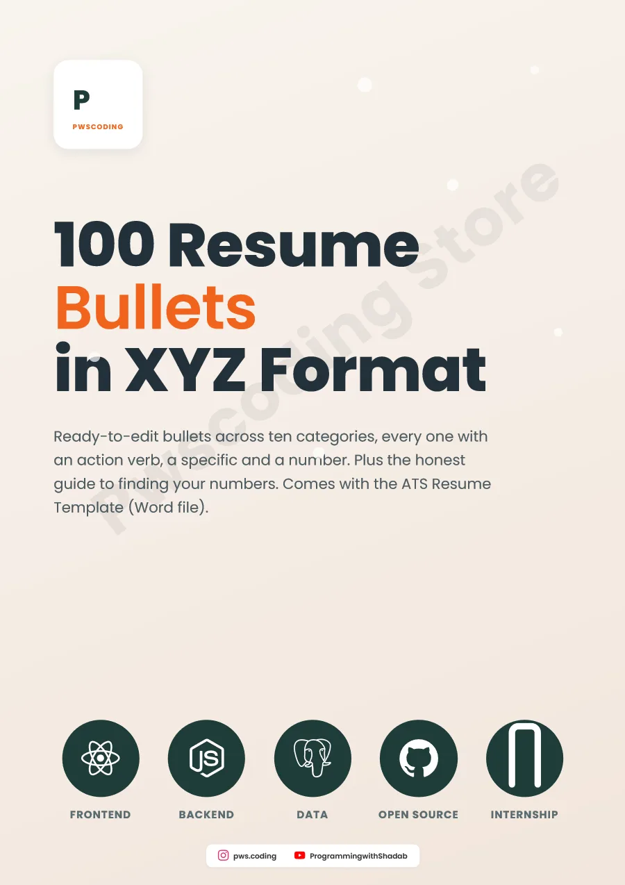 Page from ATS Resume Template + 100 XYZ Bullets