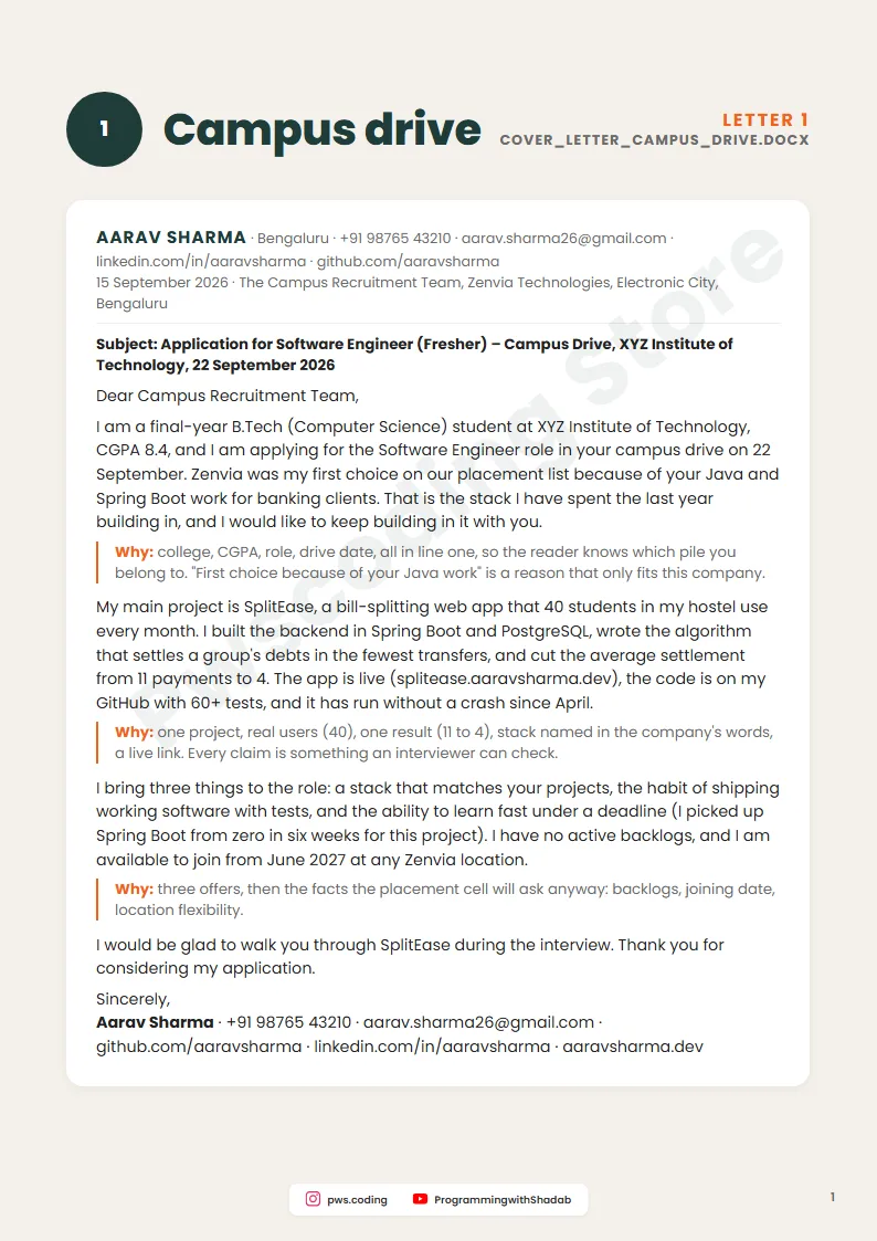Page from Cover Letter Templates for Freshers (3 Word Files)