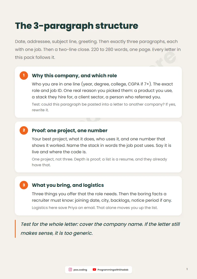 Cover Letter Templates for Freshers (3 Word Files), Inside page 3
