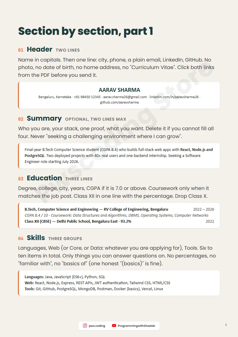 Fresher Resume Template (Word file + guide), Inside page 3