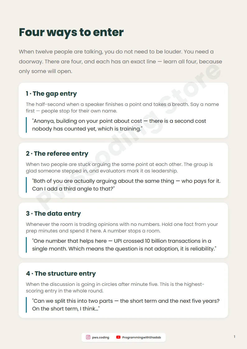 Page from Group Discussion Cheat Sheet: 10 Topics