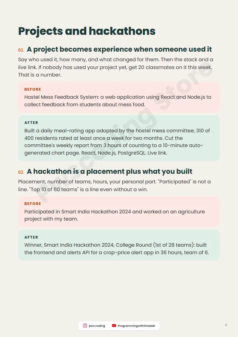 Page from No Internship? Resume (Word file + guide)