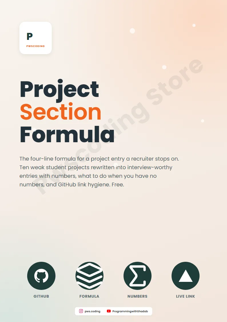 Page from Project Section Formula
