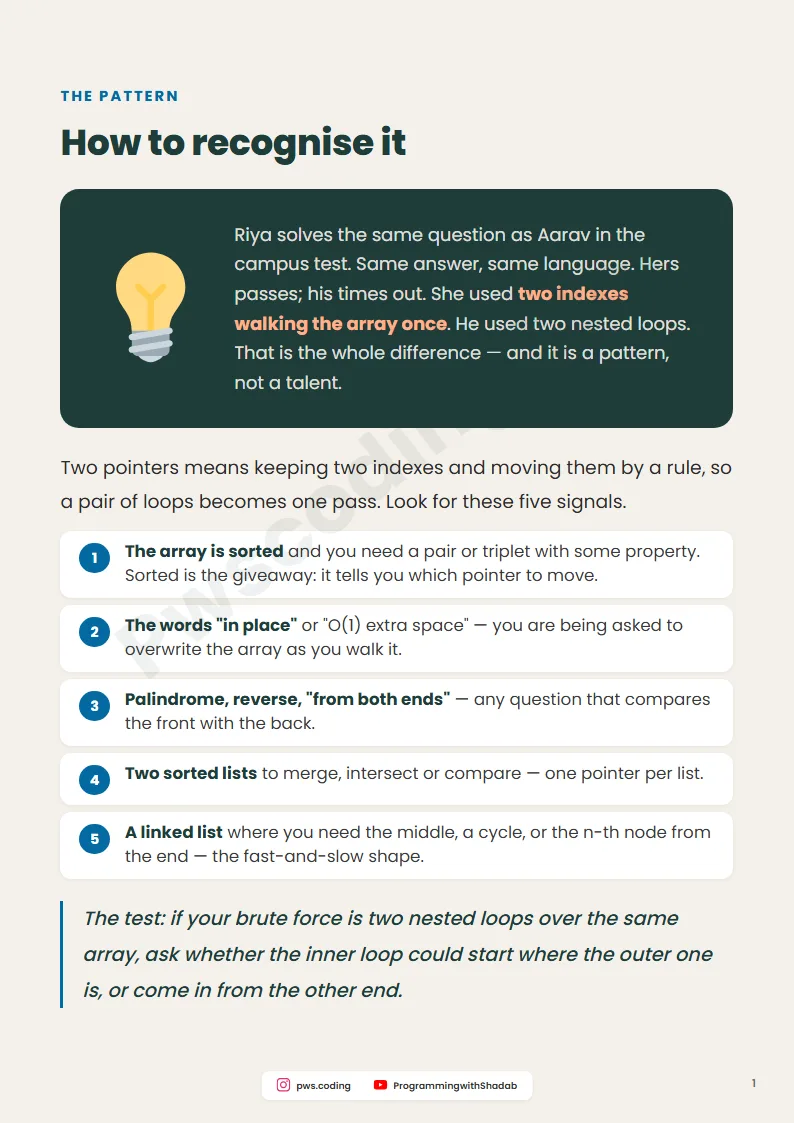 Page from Two Pointers Pattern: 5 Problems, Python And Java